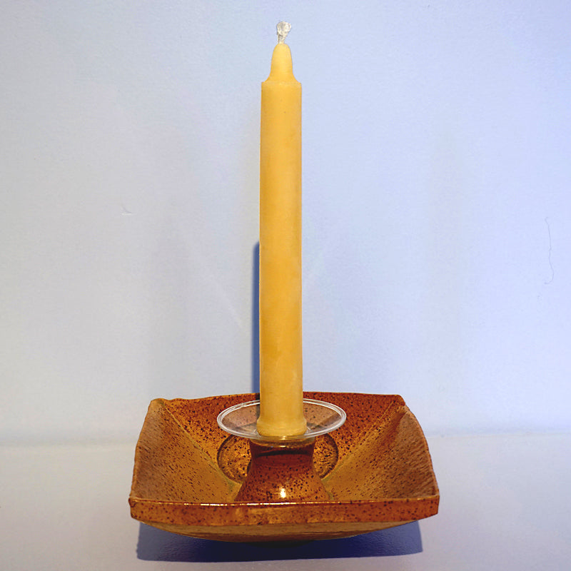 Autumn Gold Candle Holder with Beeswax Candle
